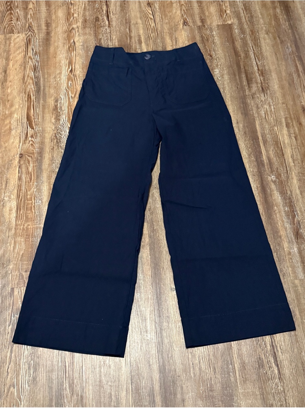 Maeve The Colette Wide Leg Cropped Linen Blend Pants Women's 27 Patch Pocket